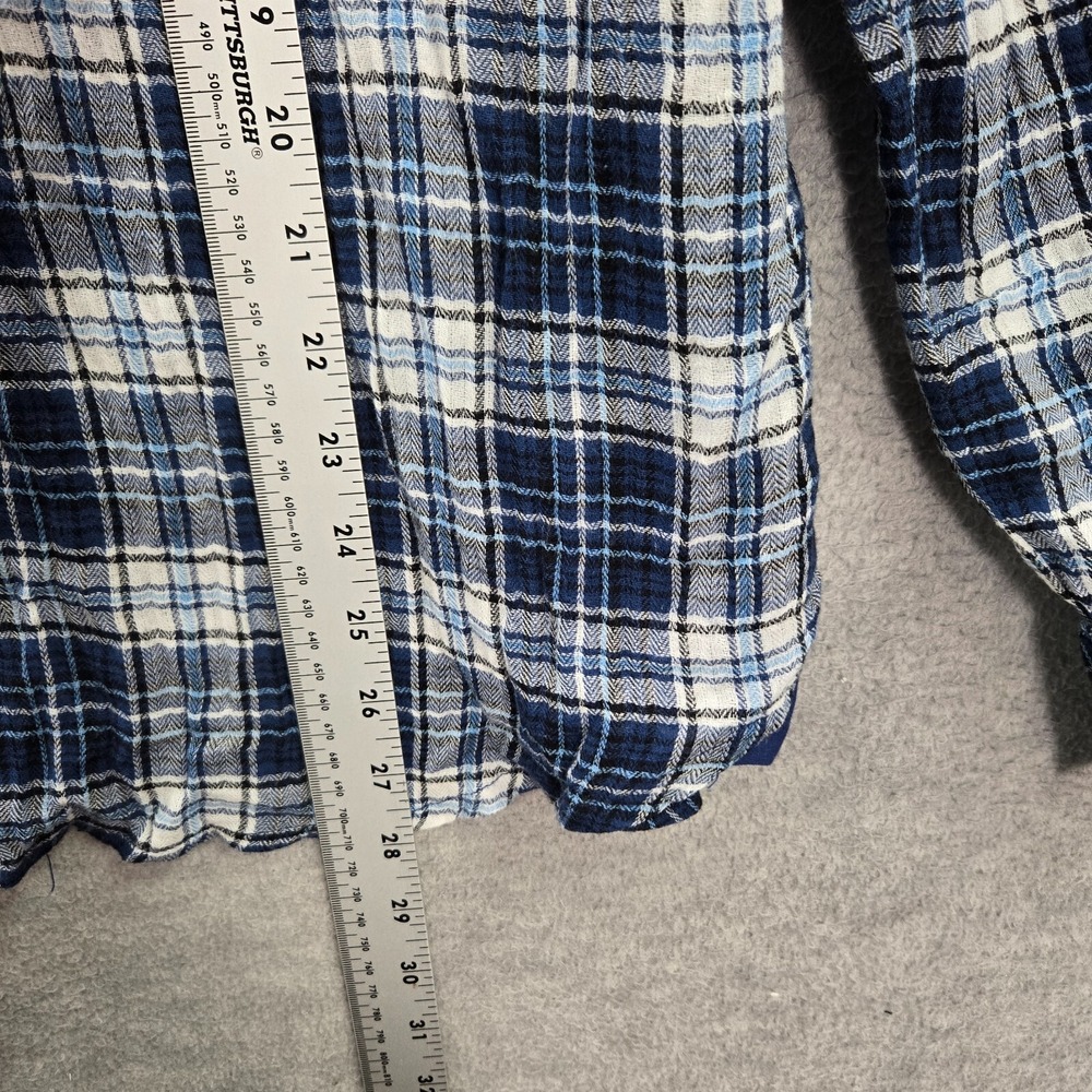 KUT Women Top Large Blue Tartan Plaid Snap Button Up Pockets Long Sleeve READ - Picture 6 of 11